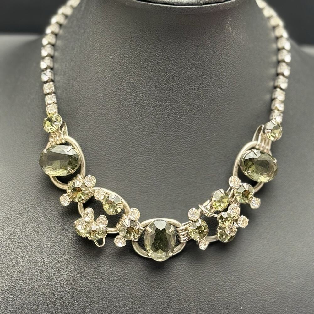 Juliana D&E Smoky Rhinestone 5-Link Necklace Choker / Collar 15” Vintage